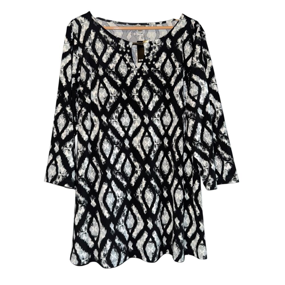 NWT Avenue‎ Studded 3/4 Sleeve Top Women's 22/24 Old Money Resort Vacation Work